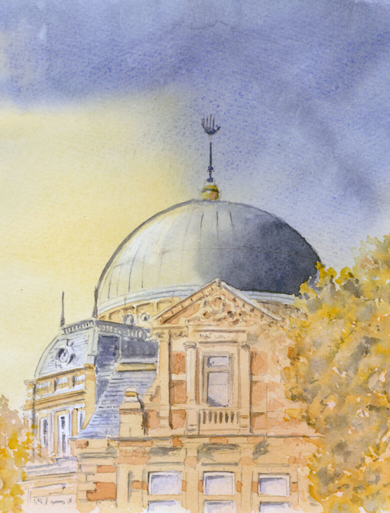 Watercolour painting of The Old Royal Observatory, Greenwich, London by Nick Muir